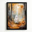 Fantôme amical d'Halloween avec une citrouille dans une forêt d'automne, tableau sur toile encadré, cadre marron, 50 x 75 cm-239068904-239068905