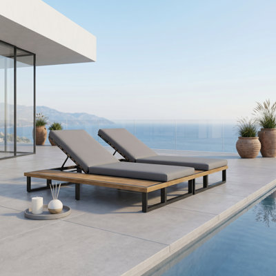 5-Position Adjustable Outdoor Chaise Lounge with Side Table & Cushion, Patio Poolside Recliner(Set of 2)