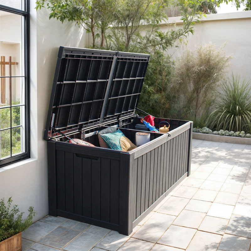 Edrosie Inc 61'' W 150 Gallons Water Resistant Lockable Deck Box in Black, Black