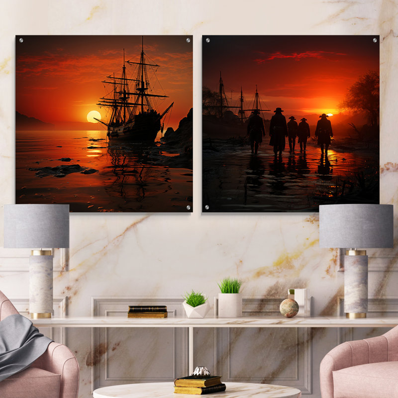 Raiders of the Horizon - ensemble de 2 peintures murales en acrylique, H 16 po x l 33 po