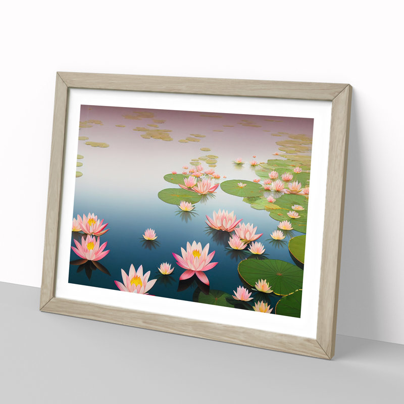 Adorable Water Lily Pond - Single Picture Frame Print, Oak Framed, 46cm H x 64cm W x 2cm D