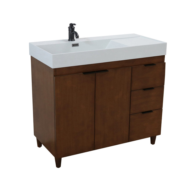 Meuble-lavabo simple 39,37 po avec comptoir en granite, Gris clair, Noyer