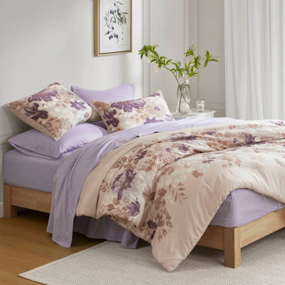 Floral Comforter Set with Bed Sheets Taupe King