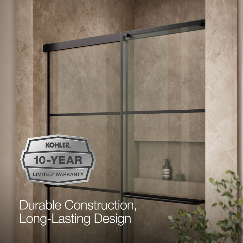 Elate Sliding Shower Door, 70-1/2-In H X 44-1/4 - 47-5/8-In W, With 1/4-In Thick Crystal Clear Glass With Rectangular Grille Pattern