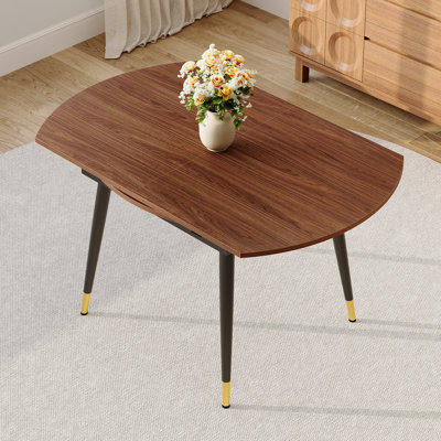 Table de salle à manger extensible 53 po, table de cuisine ronde à ovale avec pieds dorés pour 4 personnes, grain de bois brun (table seulement)
