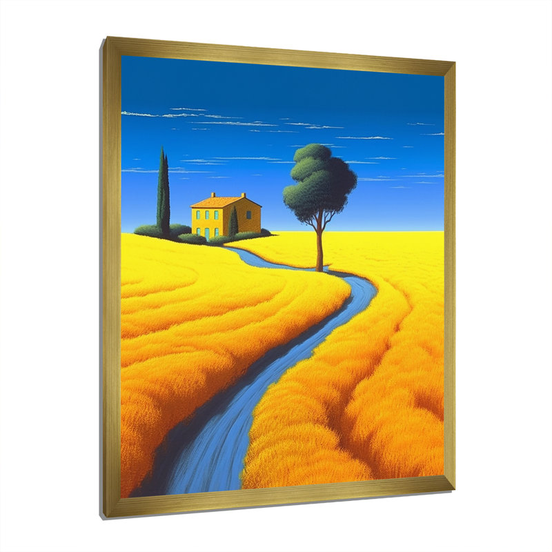 «Golden Blossoming Fields Under A Deep Blue Sky I», reproduction sur toile, H 32 po x l 24 po x P 1 po, Encadrement doré
