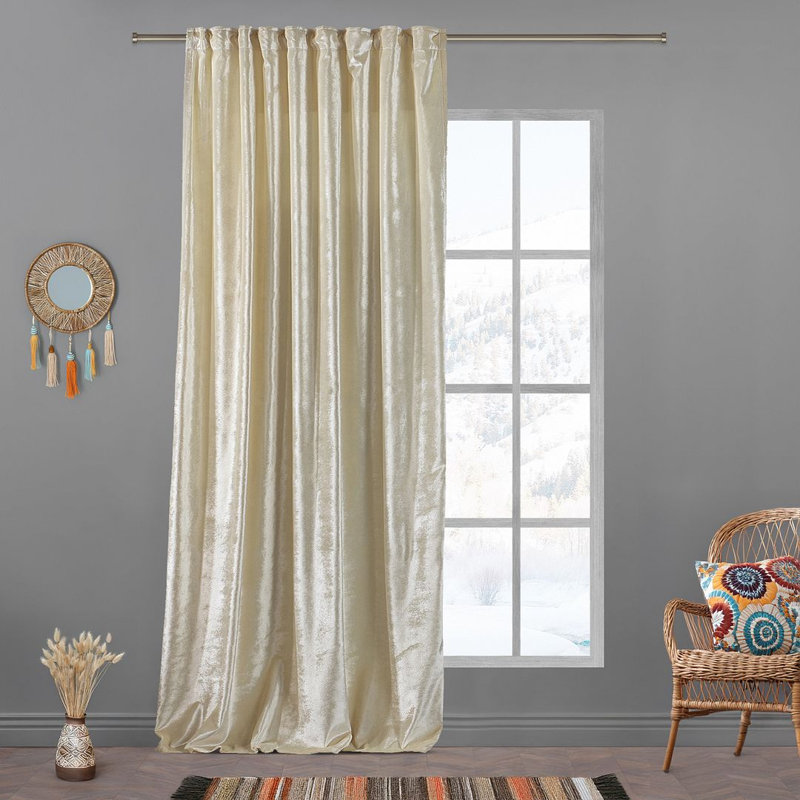 Extra Long & Extra Wide Shiny Velvet Curtain Panel (customized), 280cm Width x 145cm Drop, Cream