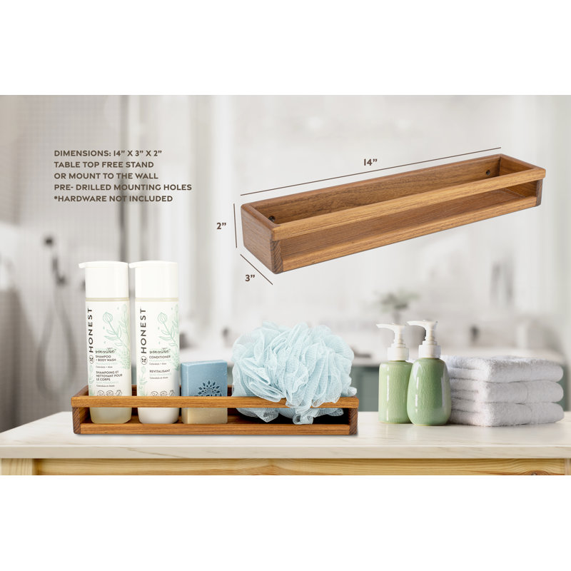Teak Wall Mount Shower Caddy with Natural Finish