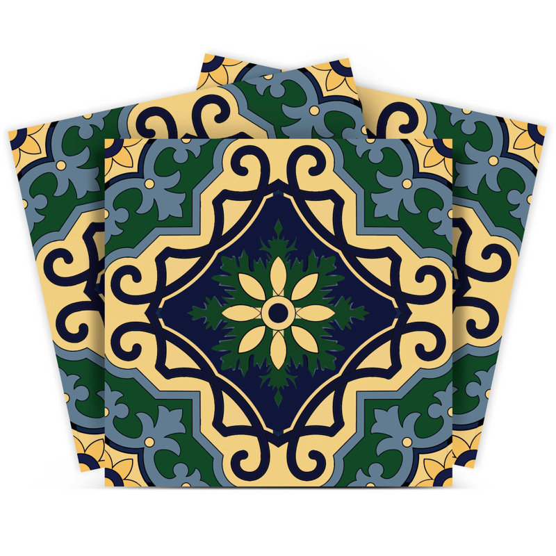 Carreaux amovibles en vinyle bleu et vert 8 po x 8 po