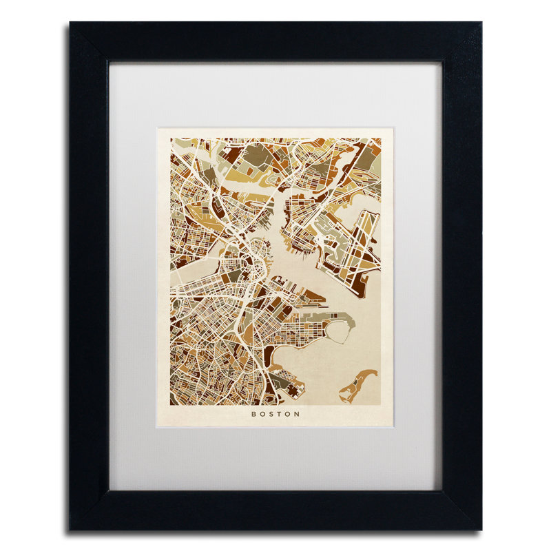 « boston ma street map », impression encadrée, H 14 po x l 11 po x P 0,5 po, Blanc