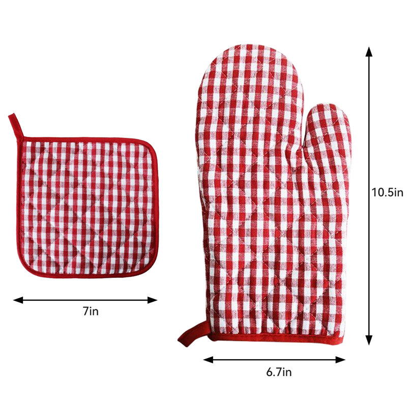 Red Plaid Cotton Oven Mitts and Pot Holders Set, 6 Pieces