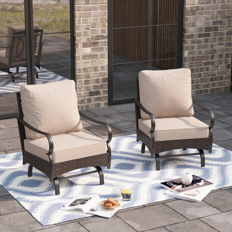 Rocking Patio Lounge Chairs With Cushions (set Of 2), Denim Blue