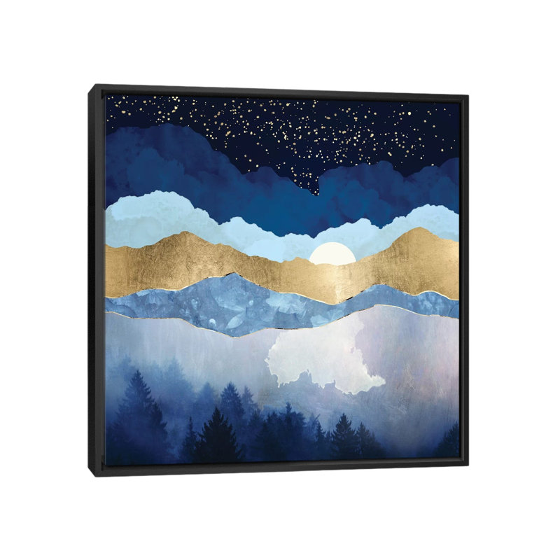 Forêt de minuit - impression, Pas de tapis, H 26 po x l 26 po x P 1,5 po, Toile avec cadre noir