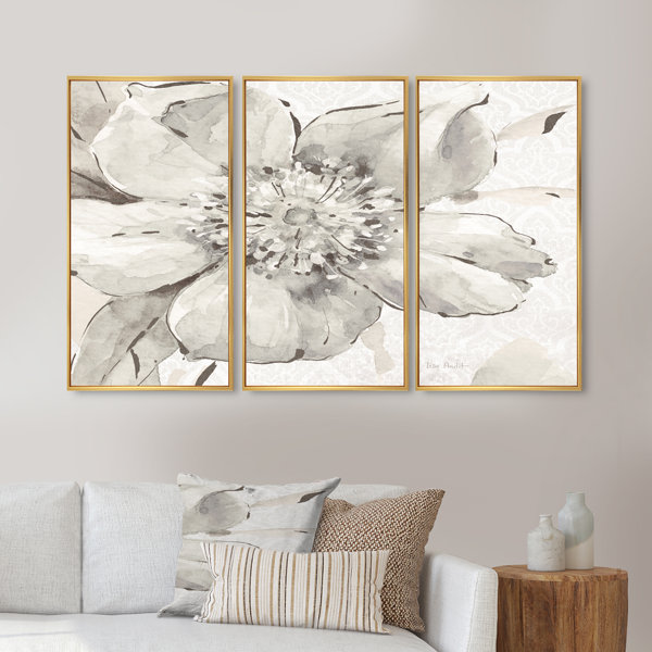 DesignArt Indigold Gray Peonies III Framed On Canvas 3 Pieces Painting ...