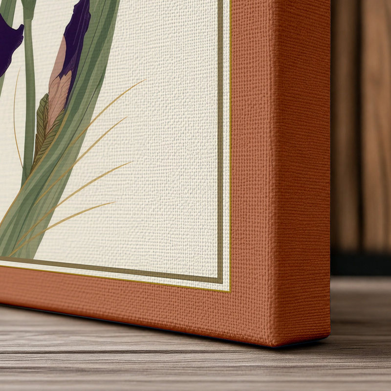 Purple Irises Study Botanical - Wrapped Canvas, 24x16 - 61.0 x 40.6 cm, Terracotta Border