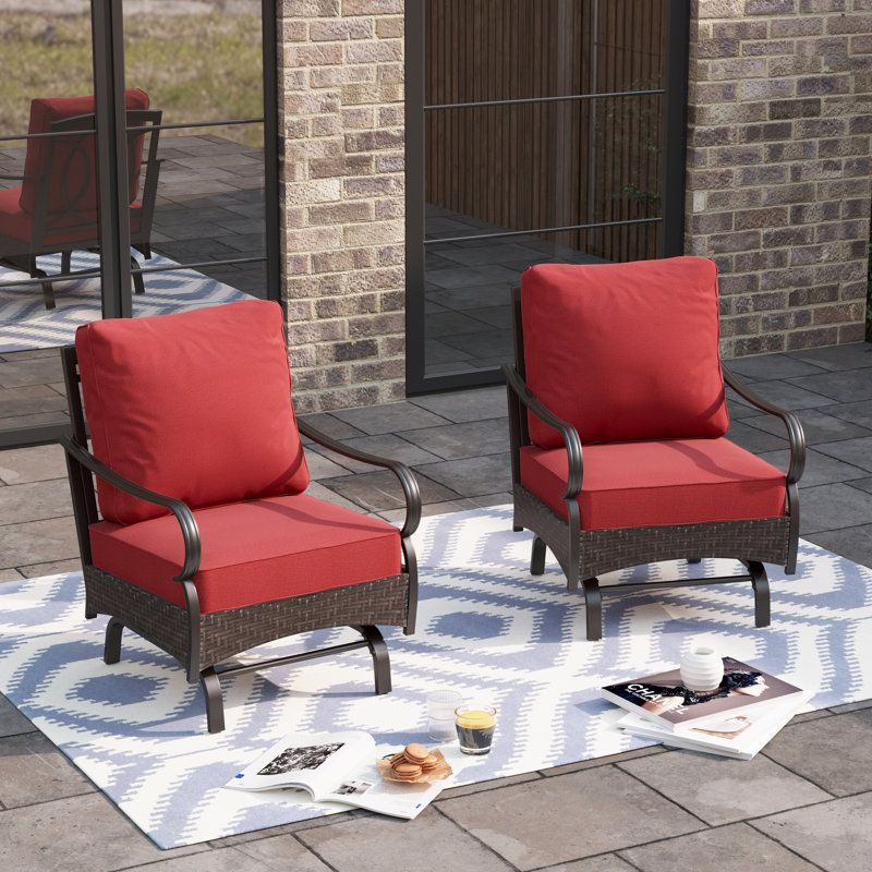 Ensemble de chaises longues berçantes avec coussins (ensemble de 2), Rouge