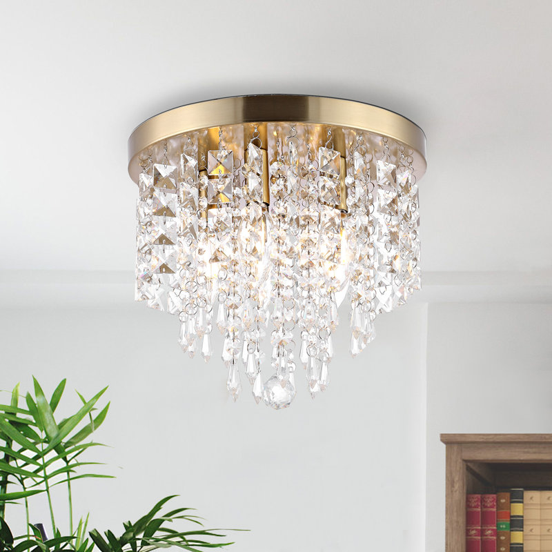 Plafonnier encastré en cristal 5 lumières Salley, Doré