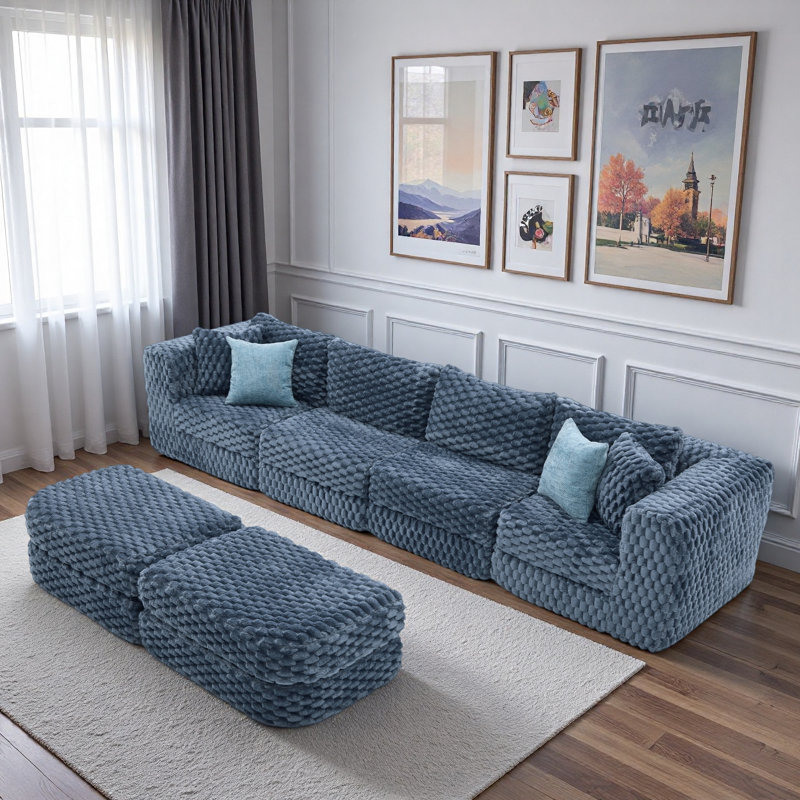 Canapé modulaire modulaire avec deux repose-pieds mobiles, Polyester - bleu