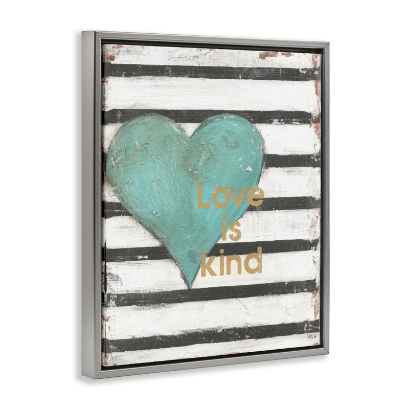 «Love Is Kind on Stripes», cadre flottant, design par Cassandra Cushman, Gris, H 21 po x l 17 po
