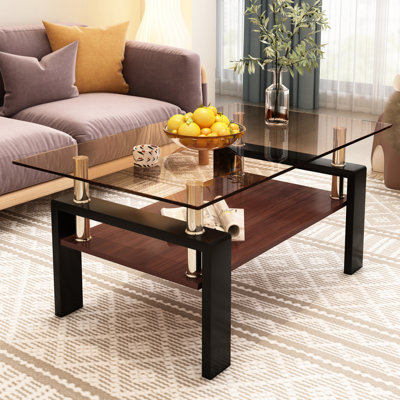 Table basse rectangulaire en verre trempé brun, fini lisse sur les bords, idéale pour le salon. Supporte jusqu'à 100 kg. Dimensions : 99,5 cm (longueur) x 59,4 cm (largeur) x 45 cm (hauteur). Supporte jusqu'à 100 kg. Dimensions : 99,5 cm (longueur) x 59,4 cm (largeur) x 45 cm (hauteur).