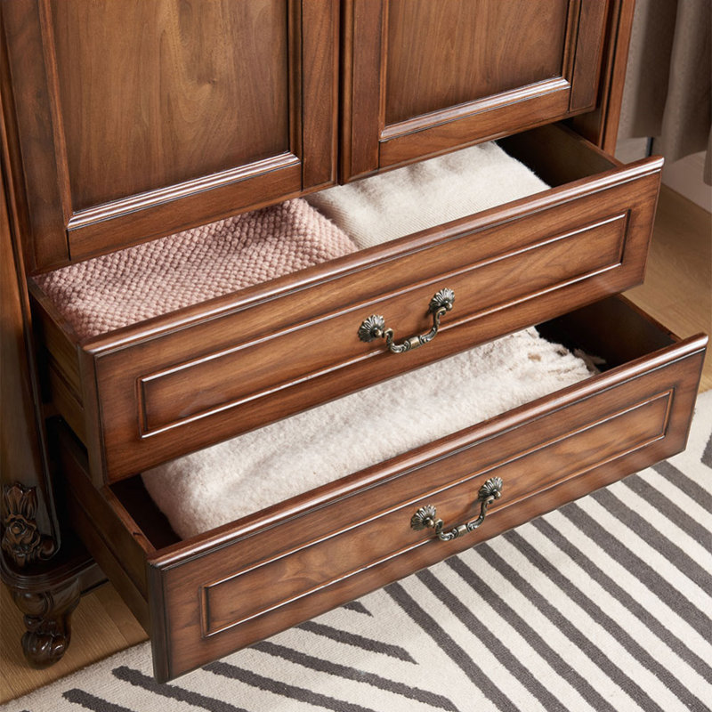American-style Retro Solid Wood Carved Wardrobe