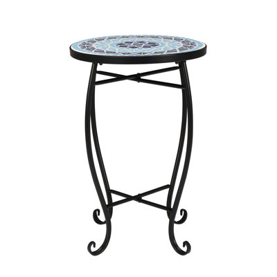 Juliett Round Glass and Steel Outdoor Side Table , 13.8 " W 13.8 " D