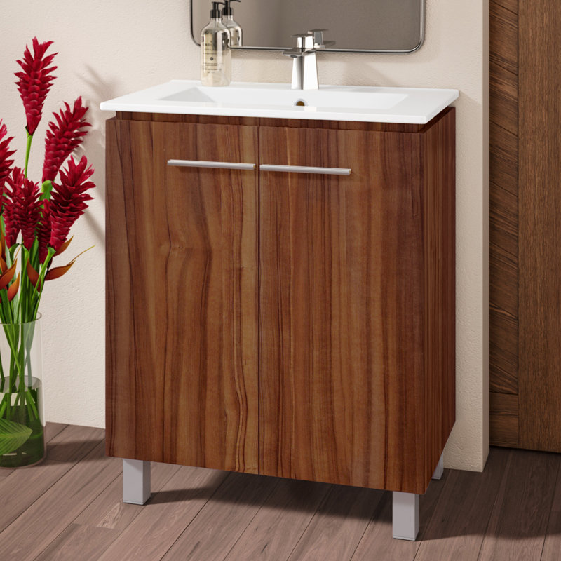 Jorrell 30'' Single Bathroom Vanity with Ceramic Top, Black Walnut