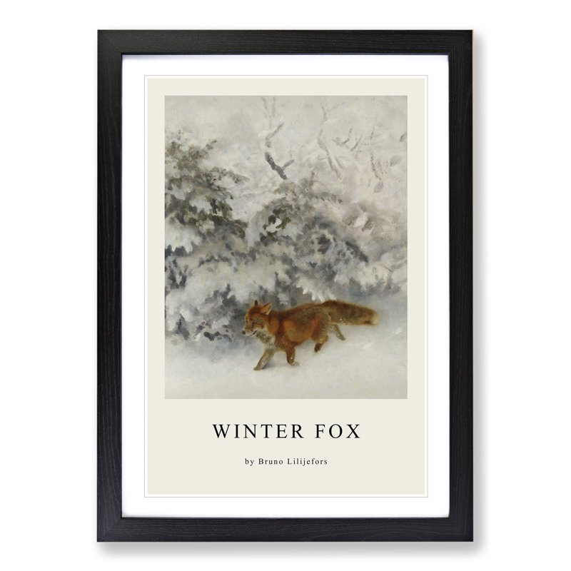 Fox In The Snow Vol.4 by Bruno Liljefors - Single Picture Frame Print, Black Framed, 36cm H x 27cm W x 2cm D