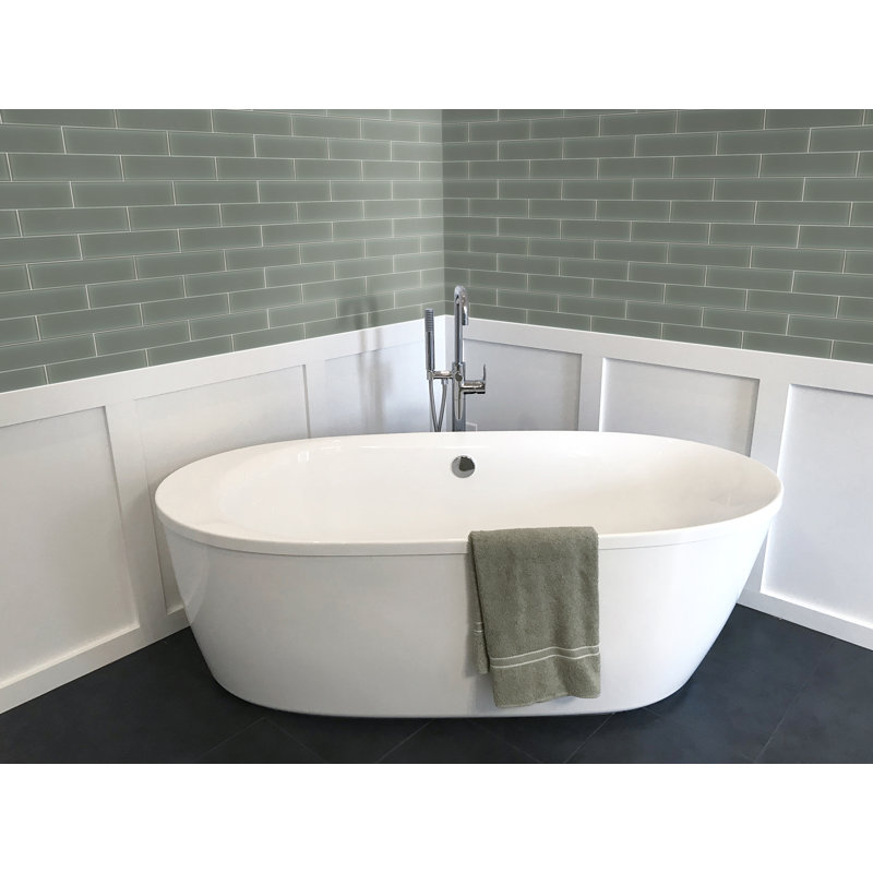 Rivella Subway 4 in. x 12 in. Glossy Glass Wall Tile, Eucalypt