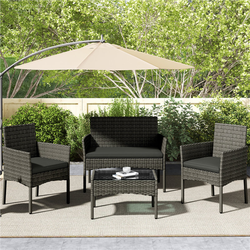 Colour Outdoor All Weather Wicker 4 - Person Seating Group with Cushions, Grey, Grey