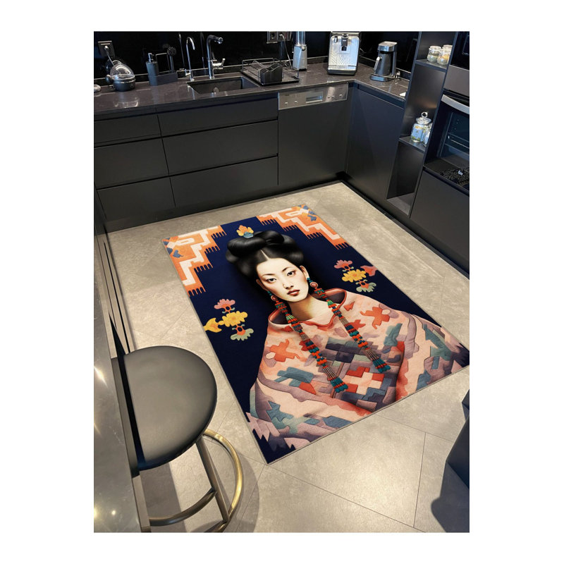 Tapis décoratif multicolore lavable à motif de portrait de femme de la collection Dido