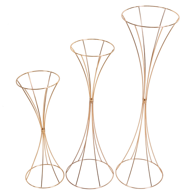 3 Pieces Modern Hourglass-shaped Wedding Flower Stands, Gold