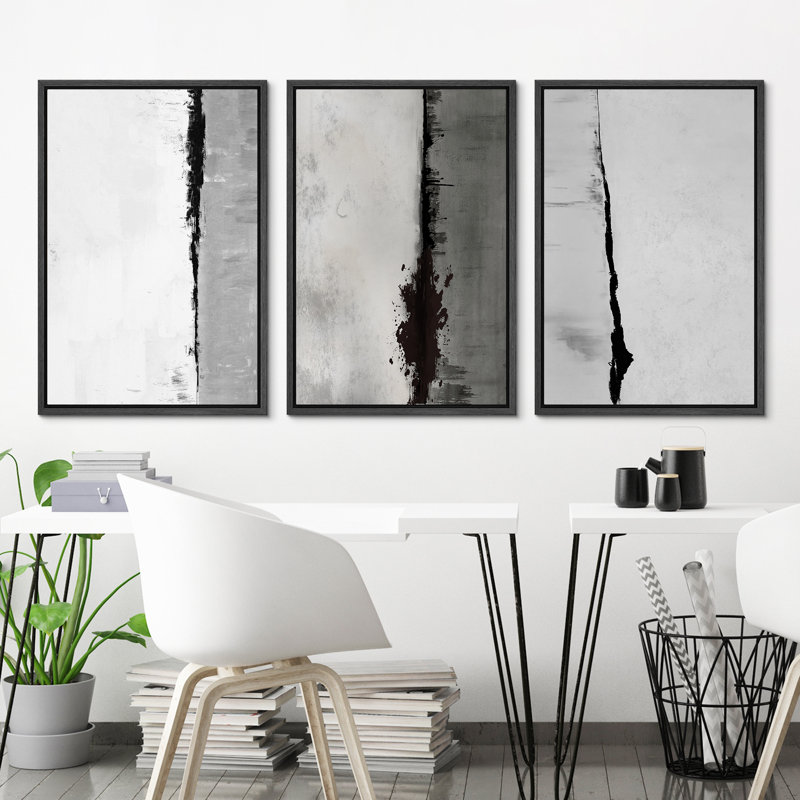 Pastel Pastel Black & Gray Geometric Color Blocks Abstract Shapes Modern Art, 24" H x 48" W x 1.5" D, Black Floater Framed
