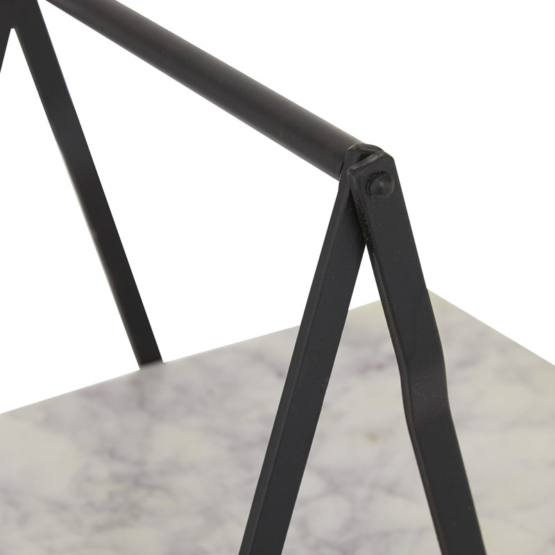 Elevated 20" White Marble and Black Metal 3-Tier Rectangular Server