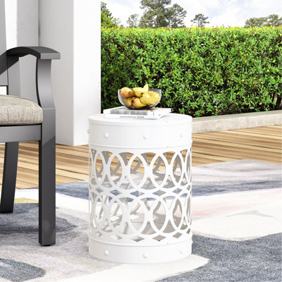 Table d'appoint d'extérieur en métal - grande, blanche, avec une élégante table moderne en fer découpé, cadre de fabrication