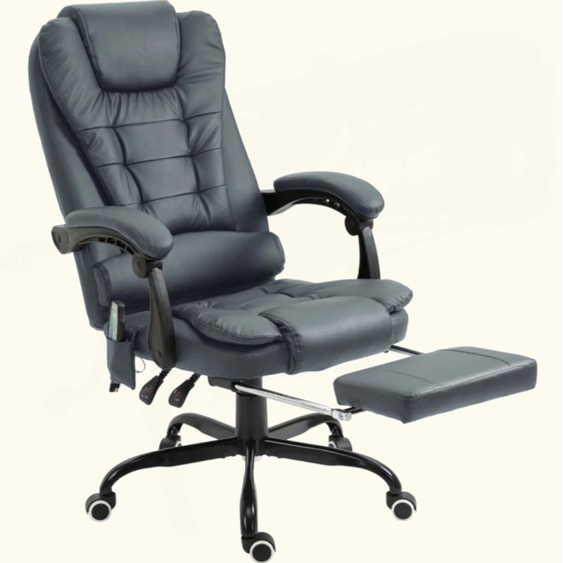 Fauteuil de massage vibrant à 7 points, fauteuil d'ordinateur à haut dossier avec support lombaire, repose-pieds, dossier inclinable, hauteur réglable