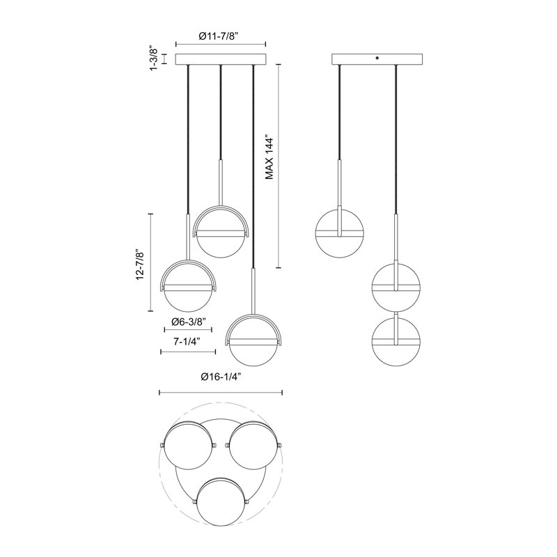 Globo 3 - Light LED Cluster Pendant, Matte Black