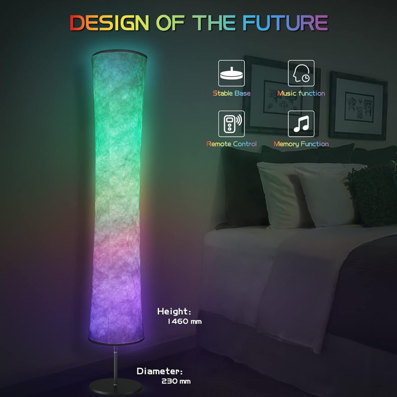 Modern Floor Lamp, RGB Colour Changing Led Smart Lamp Alexa APP Control With DIY Mode, Music Sync And White Fabric Shade, Standing Lamp For Living/Game Room Bedroom