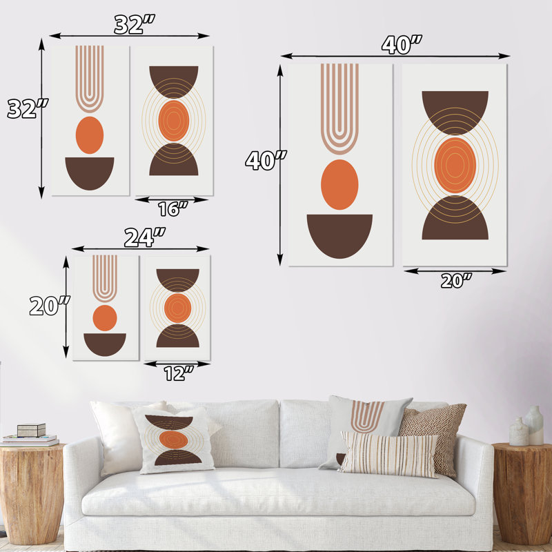 Minimalistic Creative Designs in Retro Colors VII - Ensemble de 2 peintures, Toile tendue, H 20 po x l 24 po x P 1 po