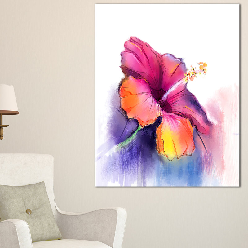 «Red Yellow Hibiscus Flower in Blue Large Flower», reproduction d'art sur toile tendue, H 40 po x l 20 po x P 1po
