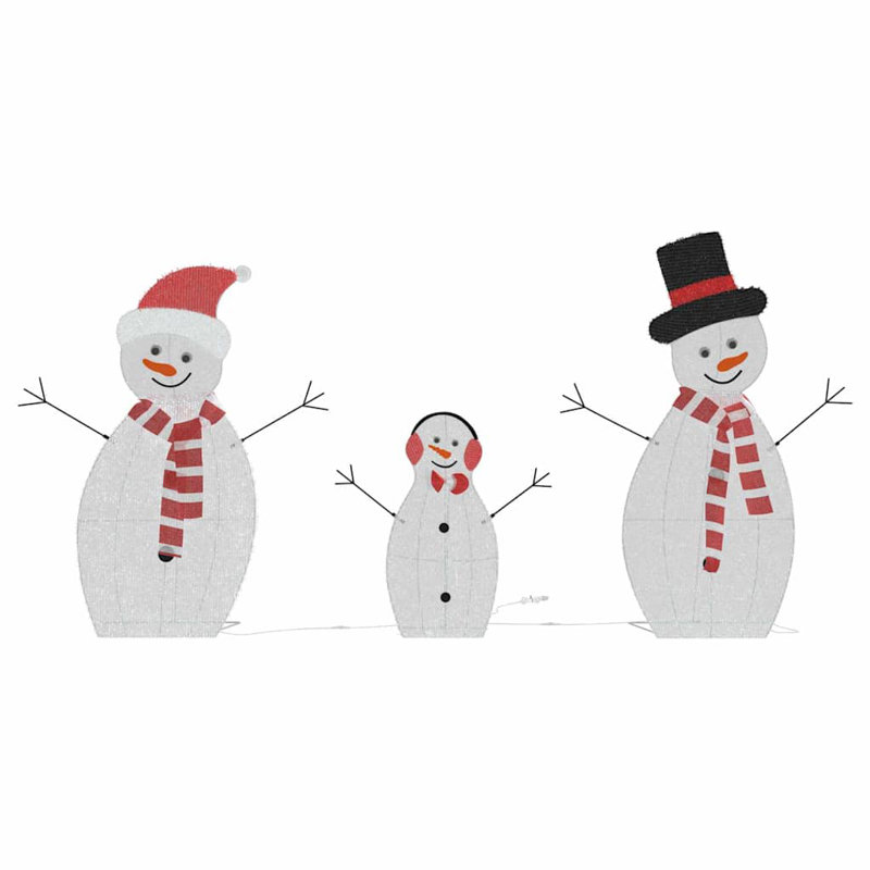  Lighted Snowman Family 3 Pcs Warm White Polyester