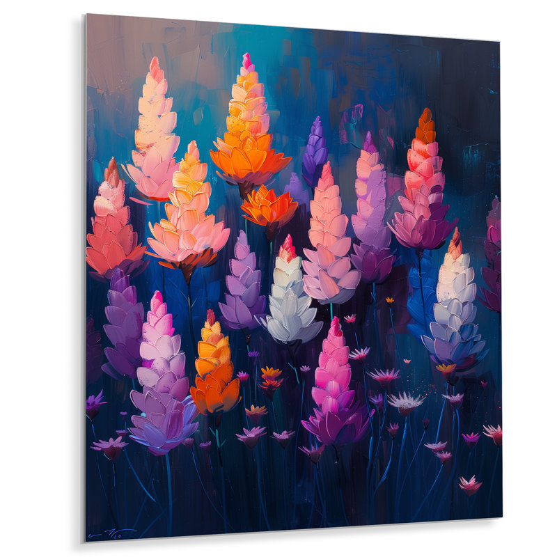 «Rose Blue Flower Cactus Grace I», impression d'art mural cactus floral, H 32 po x l 16 po x P 1 po, Métal métal