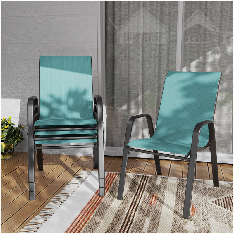 Ensemble de 4 chaises de salle à manger d'extérieur - Siège large, capacité de 350 lb - Structure en métal Teslin imperméable et résistante à la rouille - Support lombaire ergonomique - Idéal pour la terrasse, le restaurant, la salle de banquet