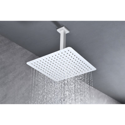 Stainless Steel Bathroom Rainfall Shower Head - High , Water Saving, Self-cleaning, 12x12 In, White With Self-cleaning And Saving Feature Steel, Grace