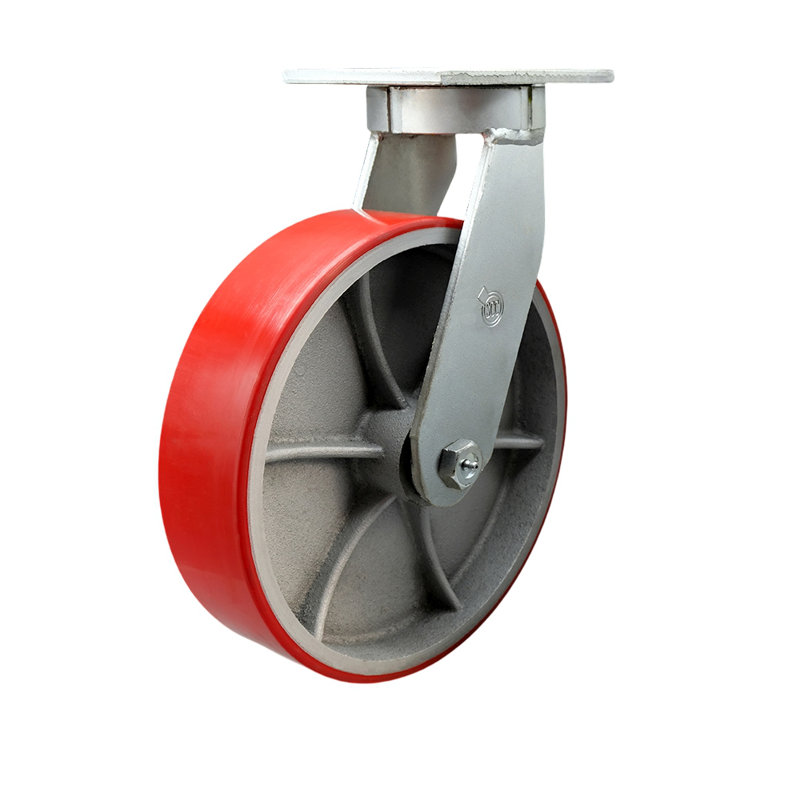 Roue pivotante robuste en polyuréthane avec verrou pivotant, Rouge