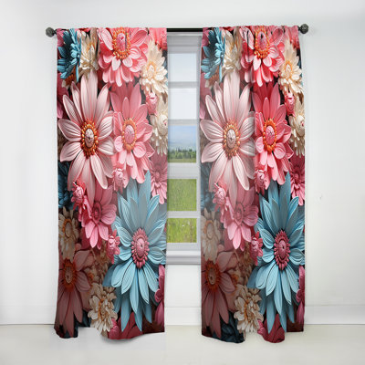 Pink Daisy Bloom Harmony I - Daisies Curtain - Room Darkening Floral Curtain - 1 Panels