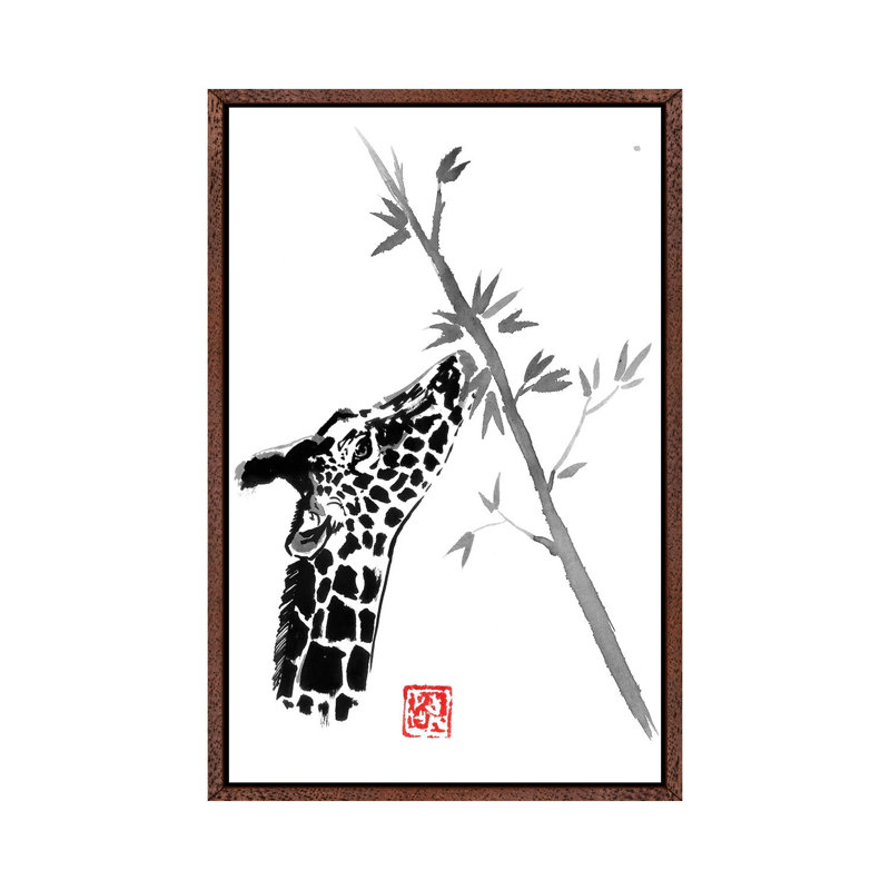 Giraffe by Péchane - Painting on Canvas, Classic Brown Wood Framed, 101.6 cm H x 66.04 cm W