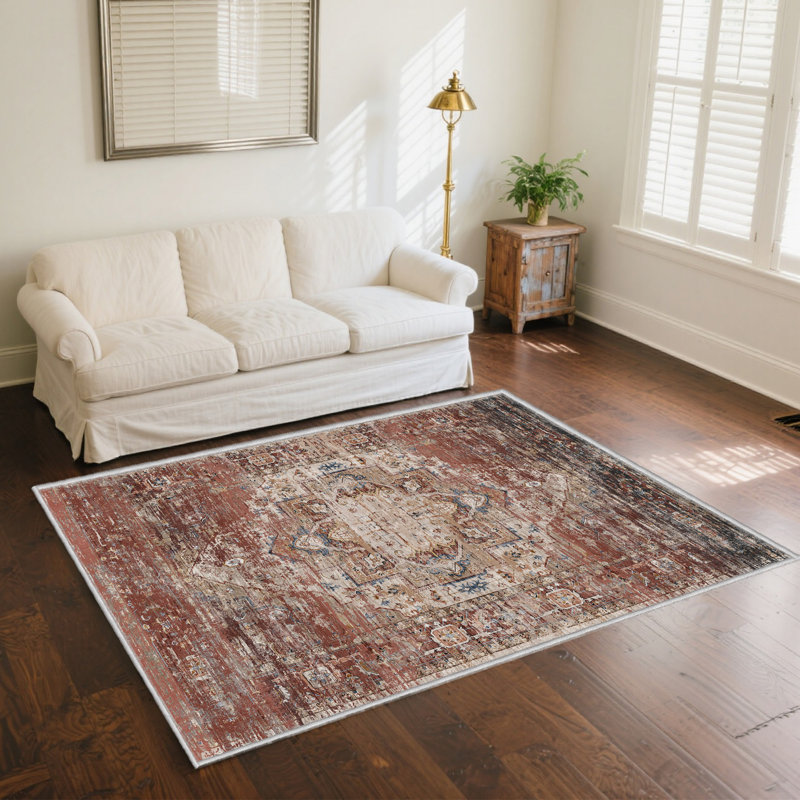 Bimlesh Rectangle Reddish brown Area Rug - Washable, Foldable, Non-Slip Area Carpet for Living Room, Rectangle 5' x 8'