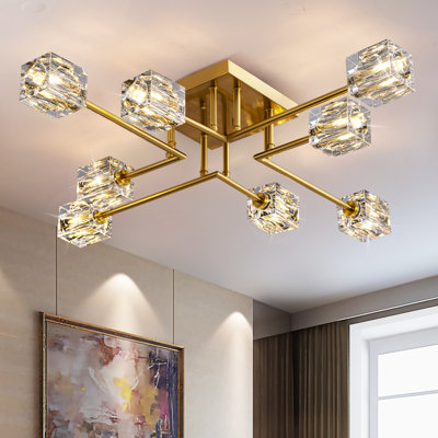 Semi Flush Mount Ceiling Light Fixture,Modern Crystal Chandeliers,Farmhouse Lighting Fixtures for Dining Room Living Room Kitchen Bedroom