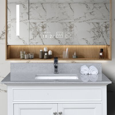 Montary 37 Inches Bathroom Stone Vanity Top Calacatta Gray Engineered Marble Color With Undermount Ceramic Sink And Single Faucet Hole With Backsplash -  DROP Bath and Kitchen, CCF-SPN-351926